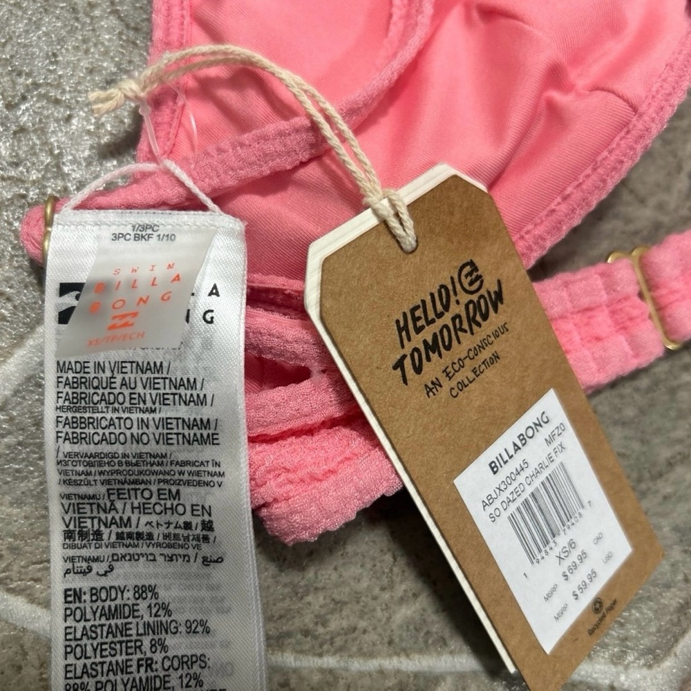 NWT Billabong Textured Pink Bikini Top Bralette XS - Picture 2 of 3